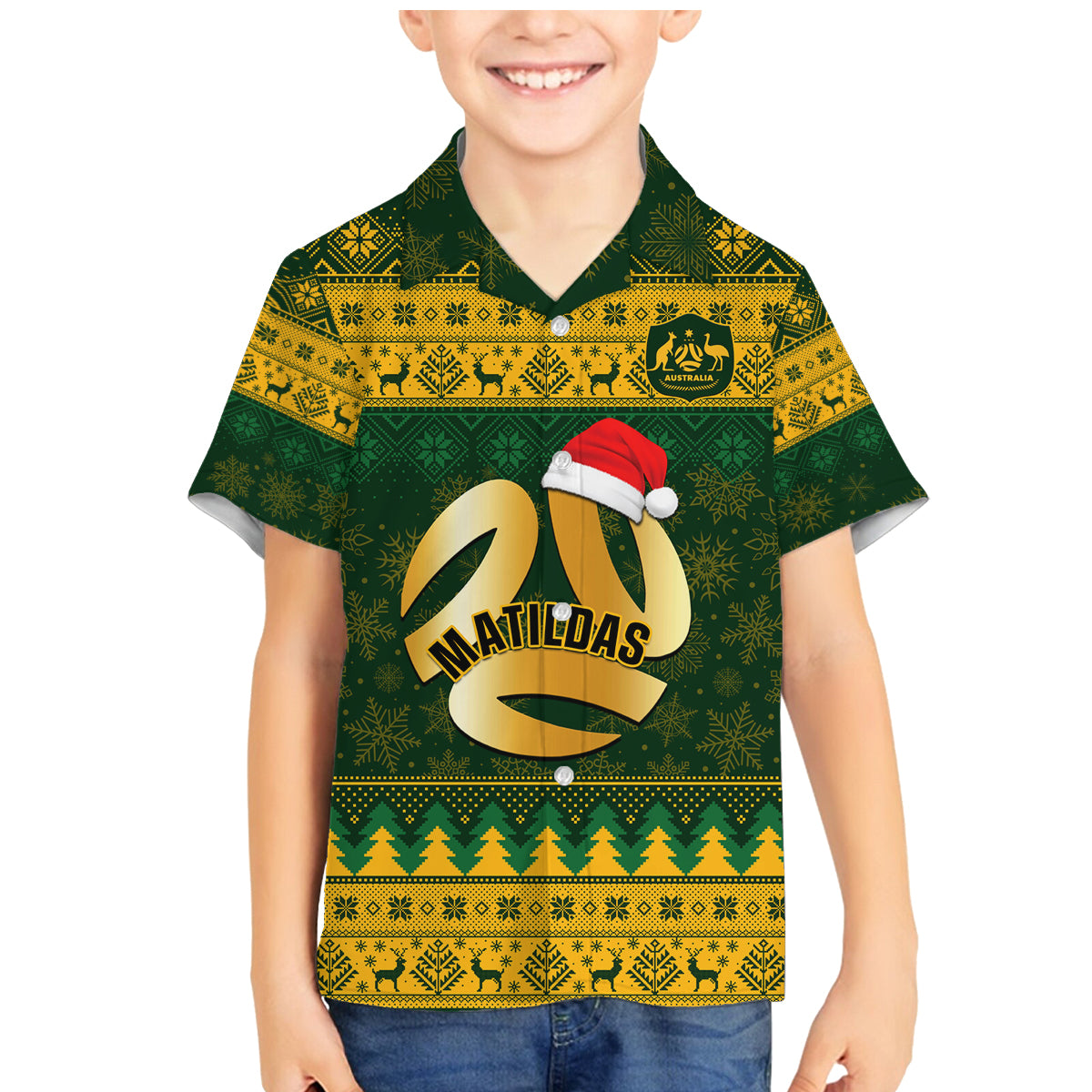 Personalised Australia Matildas Christmas Family Matching Mermaid Dress and Hawaiian Shirt Merry Xmas 2023 National Color - Wonder Print Shop