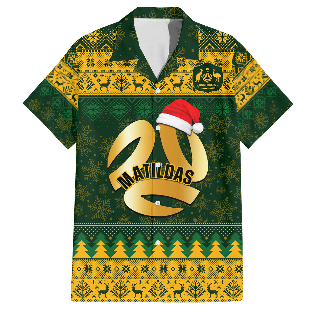 Personalised Australia Matildas Christmas Family Matching Off Shoulder Long Sleeve Dress and Hawaiian Shirt Merry Xmas 2023 National Color - Wonder Print Shop