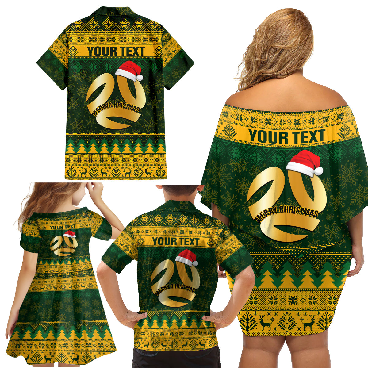 Personalised Australia Matildas Christmas Family Matching Off Shoulder Short Dress and Hawaiian Shirt Merry Xmas 2023 National Color - Wonder Print Shop
