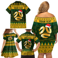 Personalised Australia Matildas Christmas Family Matching Off Shoulder Short Dress and Hawaiian Shirt Merry Xmas 2023 National Color - Wonder Print Shop