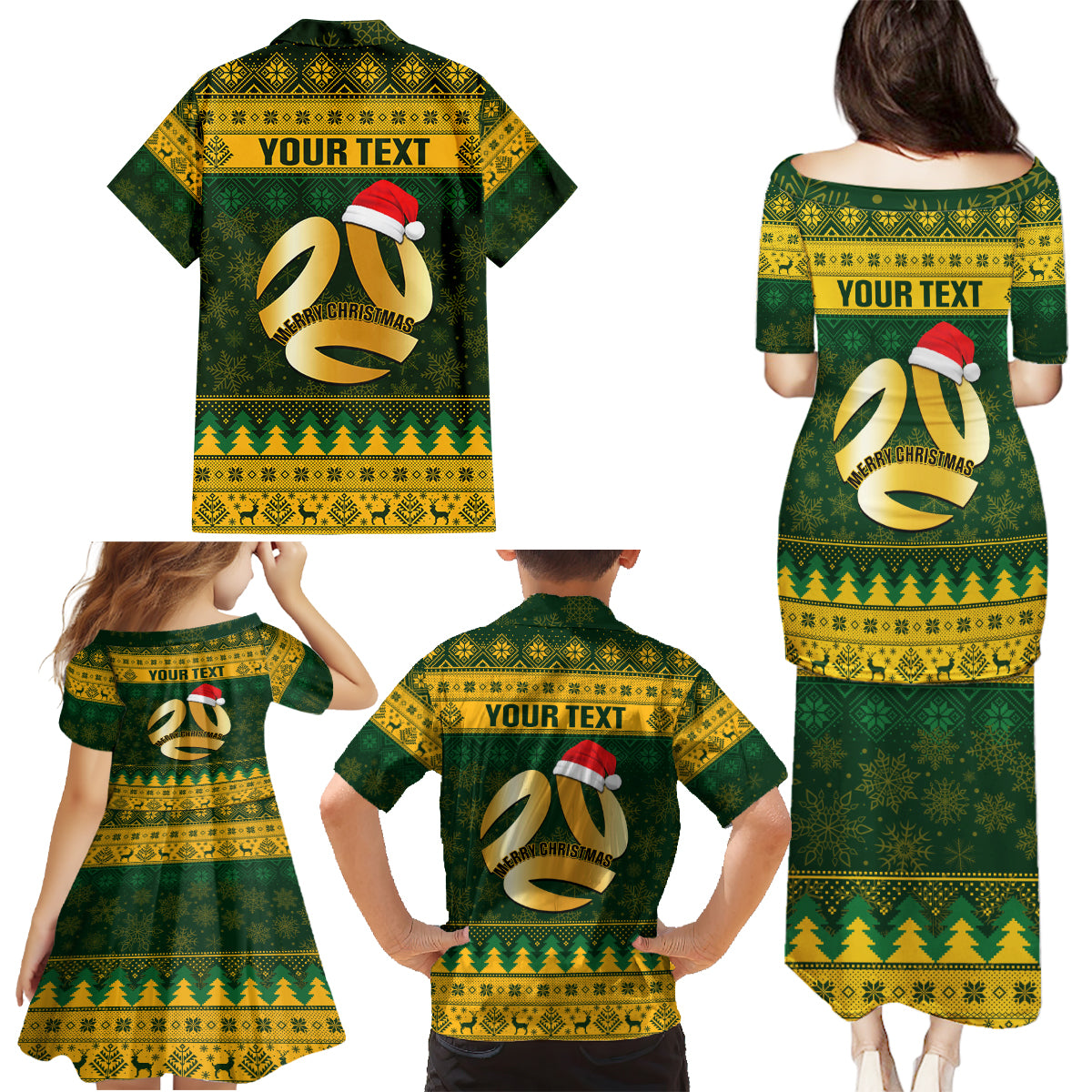 Personalised Australia Matildas Christmas Family Matching Puletasi Dress and Hawaiian Shirt Merry Xmas 2023 National Color - Wonder Print Shop