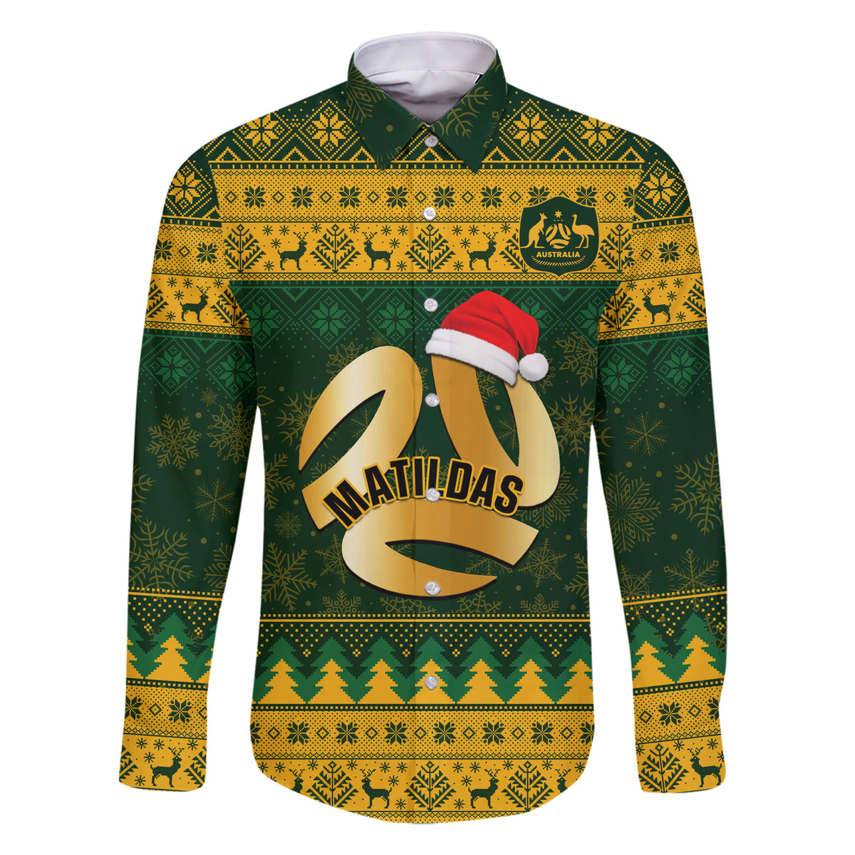 Personalised Australia Matildas Christmas Family Matching Short Sleeve Bodycon Dress and Hawaiian Shirt Merry Xmas 2023 National Color - Wonder Print Shop