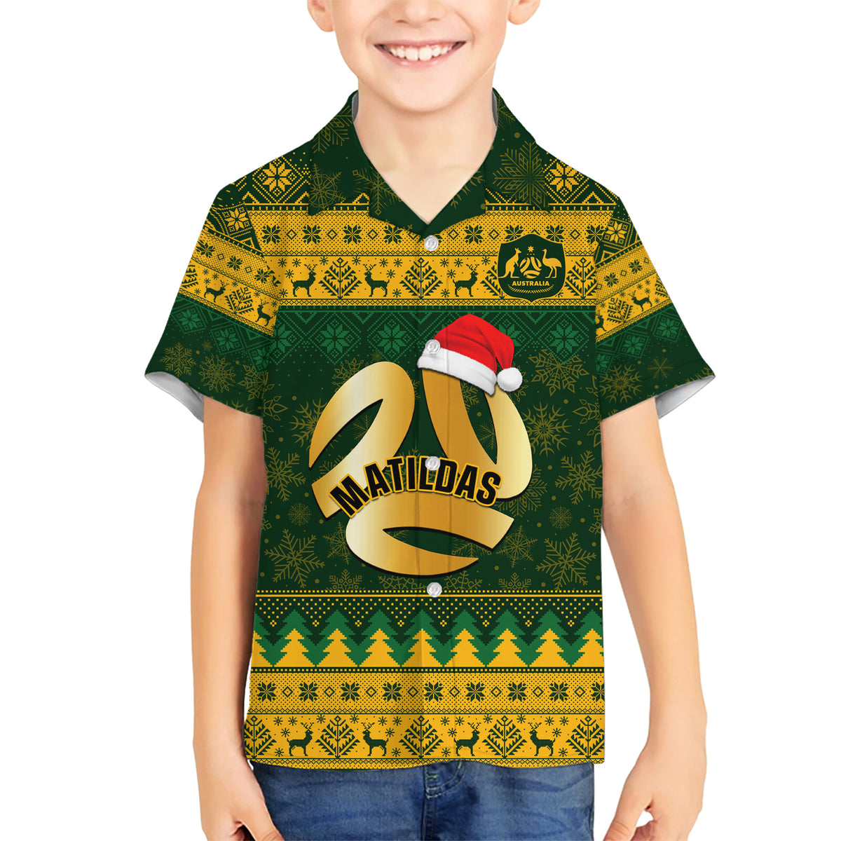 Personalised Australia Matildas Christmas Family Matching Short Sleeve Bodycon Dress and Hawaiian Shirt Merry Xmas 2023 National Color - Wonder Print Shop