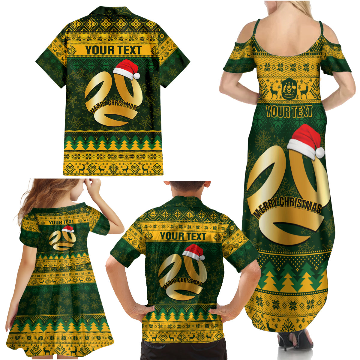Personalised Australia Matildas Christmas Family Matching Summer Maxi Dress and Hawaiian Shirt Merry Xmas 2023 National Color - Wonder Print Shop