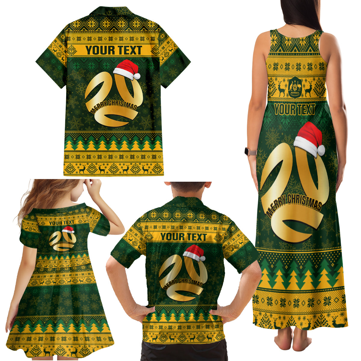 Personalised Australia Matildas Christmas Family Matching Tank Maxi Dress and Hawaiian Shirt Merry Xmas 2023 National Color - Wonder Print Shop