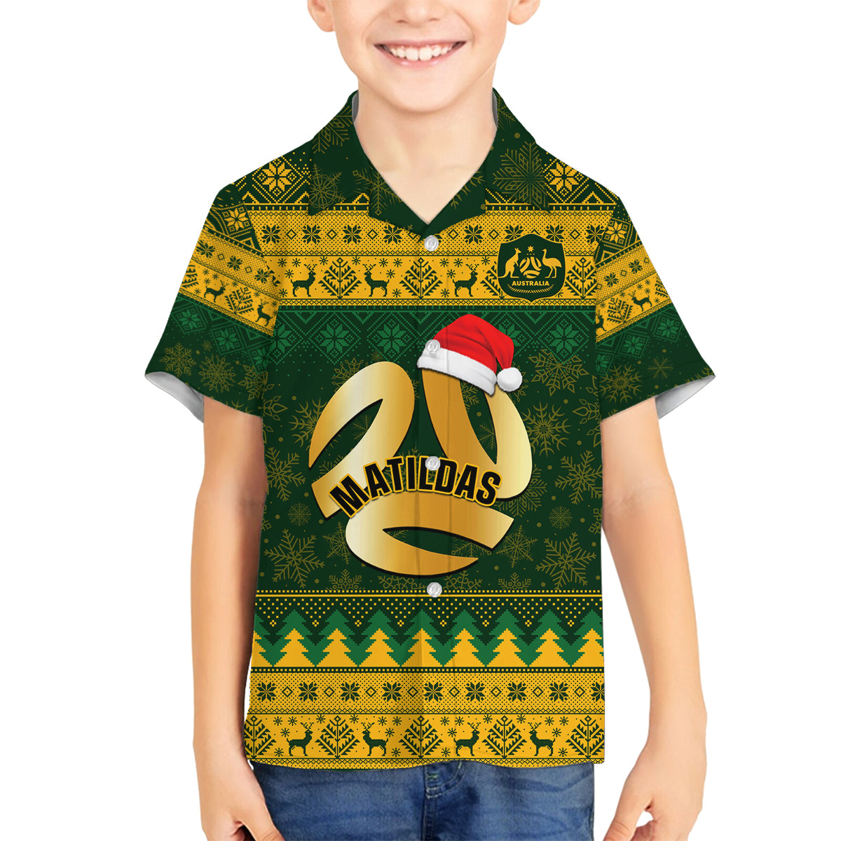 Personalised Australia Matildas Christmas Family Matching Tank Maxi Dress and Hawaiian Shirt Merry Xmas 2023 National Color - Wonder Print Shop
