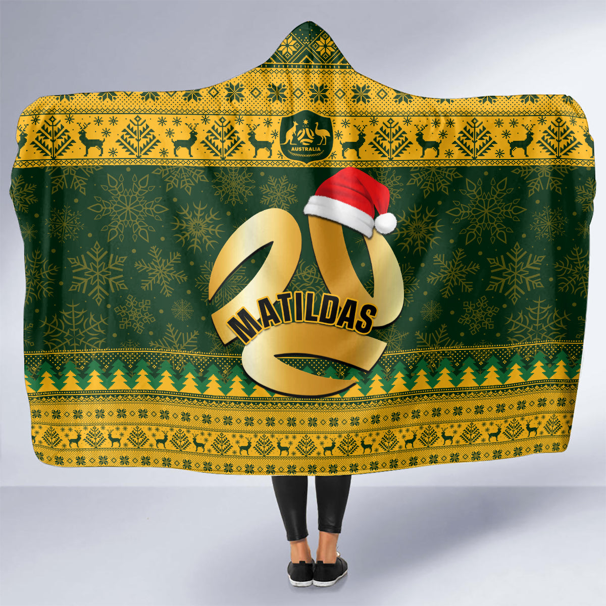 personalised-australia-matildas-christmas-hooded-blanket-merry-xmas-2023-national-color