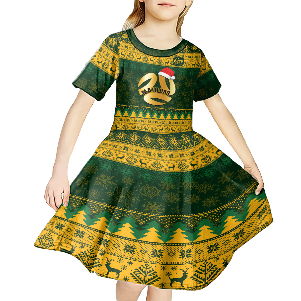 Personalised Australia Matildas Christmas Kid Short Sleeve Dress Merry Xmas 2023 National Color - Wonder Print Shop