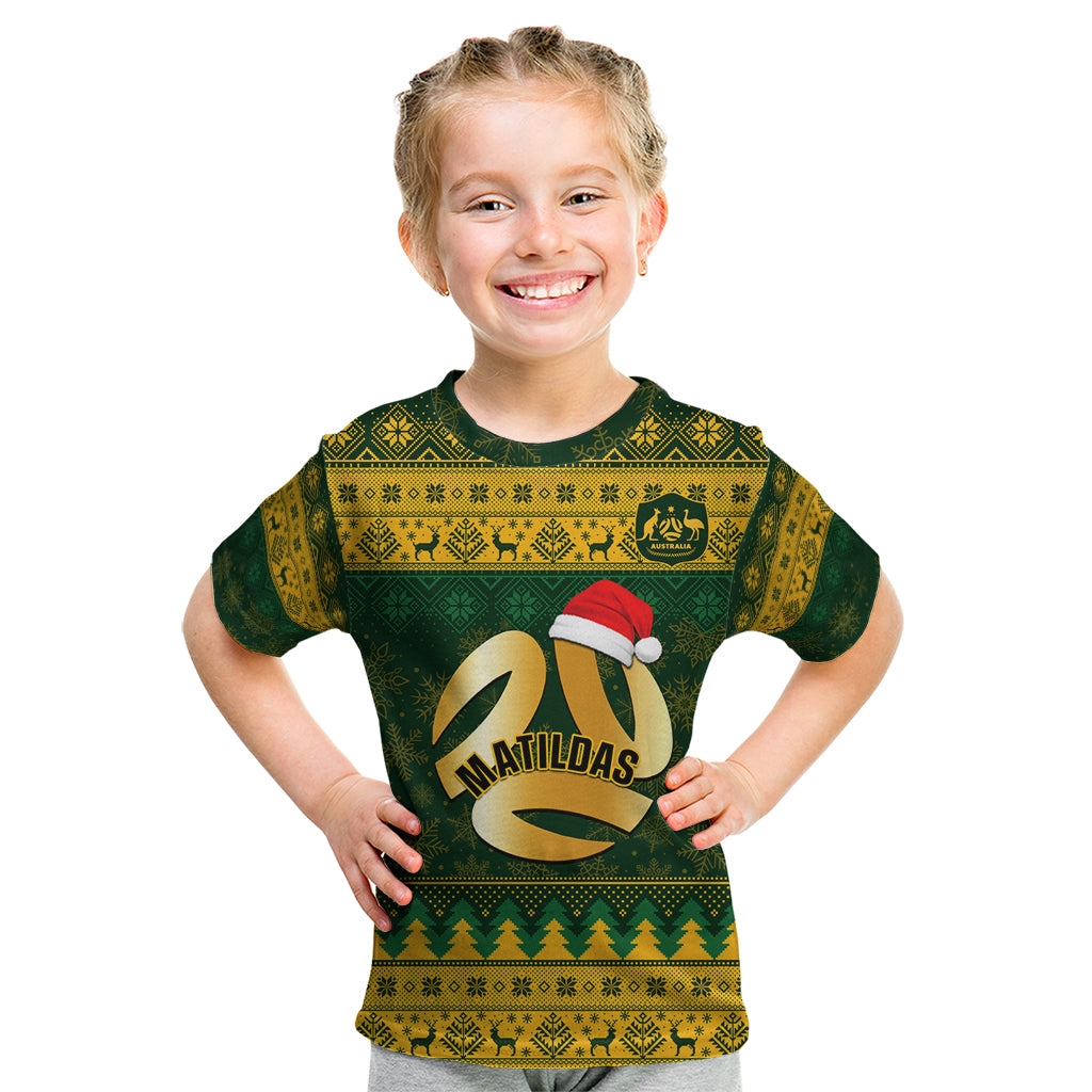 Personalised Australia Matildas Christmas Kid T Shirt Merry Xmas 2023 National Color - Wonder Print Shop
