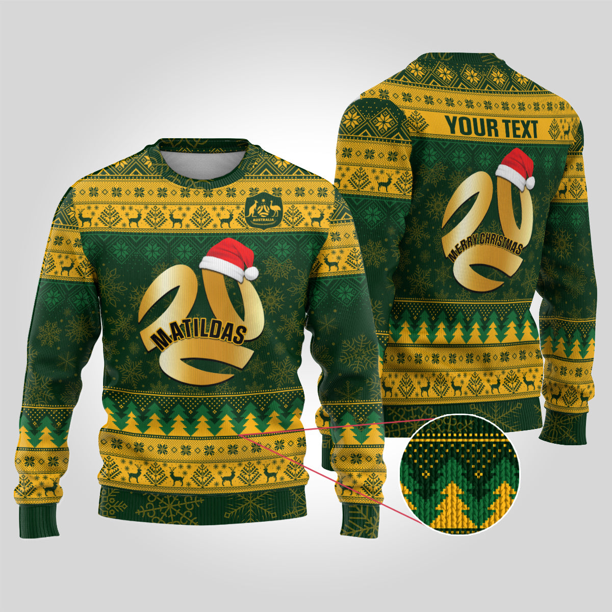 Personalised Australia Matildas Christmas Ugly Christmas Sweater Merry Xmas 2023 National Color - Wonder Print Shop