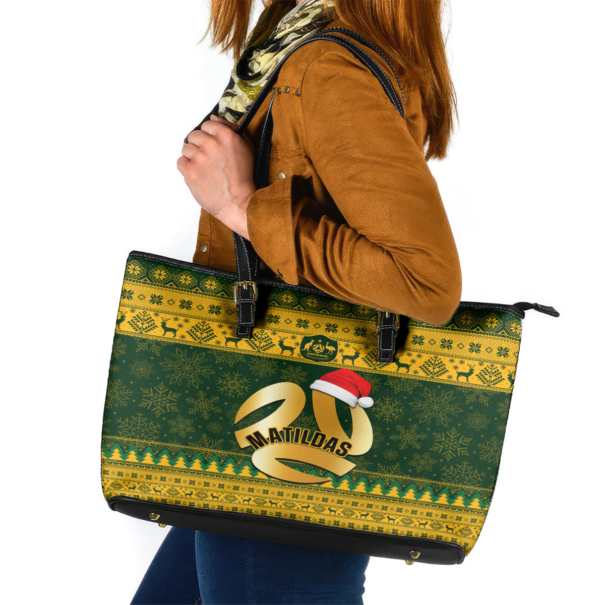 Australia Matildas Christmas Leather Tote Bag Merry Xmas 2023 National Color - Wonder Print Shop