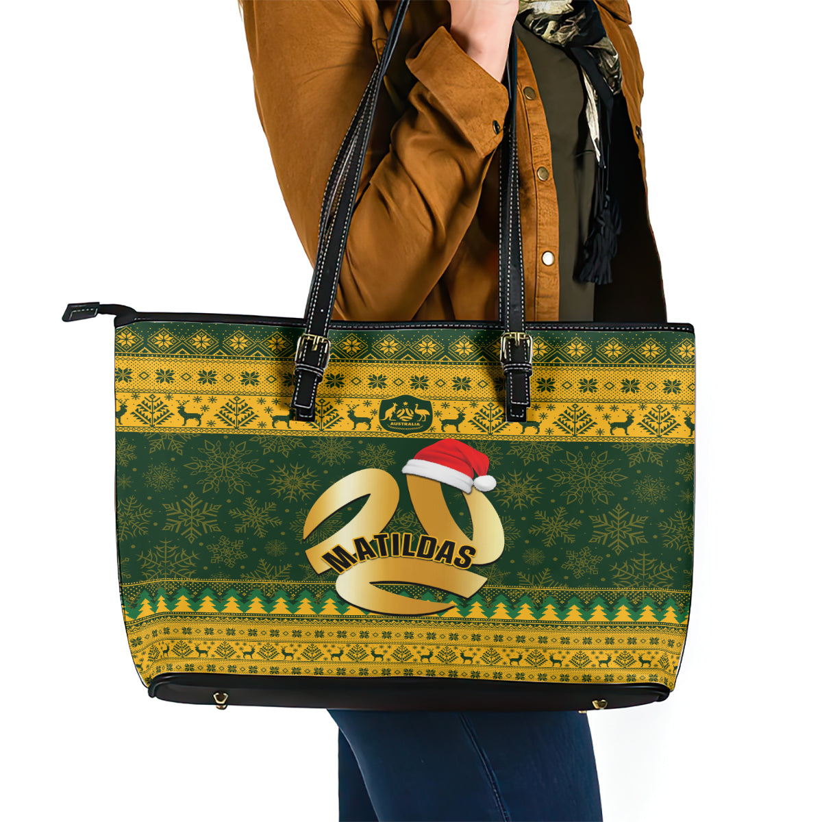 Australia Matildas Christmas Leather Tote Bag Merry Xmas 2023 National Color - Wonder Print Shop