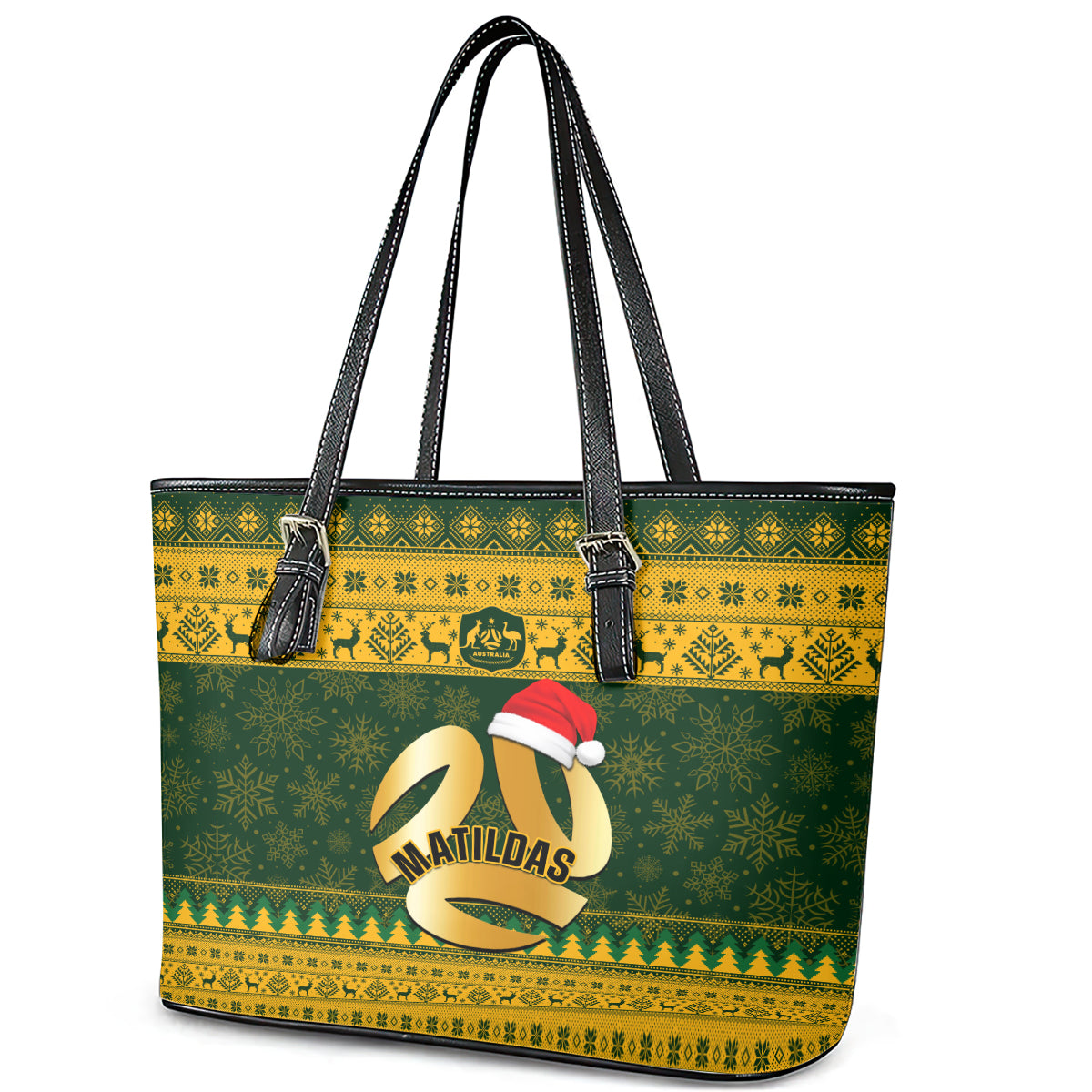 Australia Matildas Christmas Leather Tote Bag Merry Xmas 2023 National Color - Wonder Print Shop