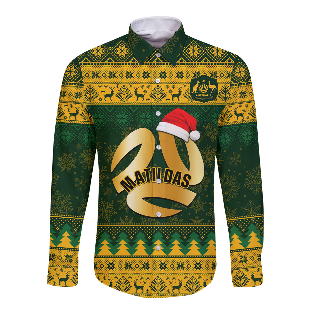 Personalised Australia Matildas Christmas Long Sleeve Button Shirt Merry Xmas 2023 National Color - Wonder Print Shop