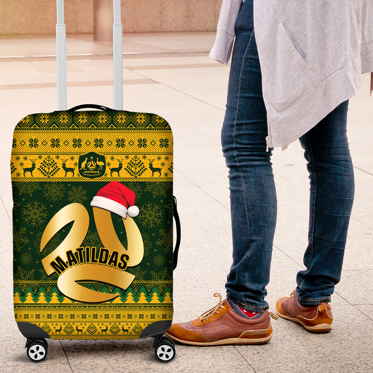 Australia Matildas Christmas Luggage Cover Merry Xmas 2023 National Color - Wonder Print Shop