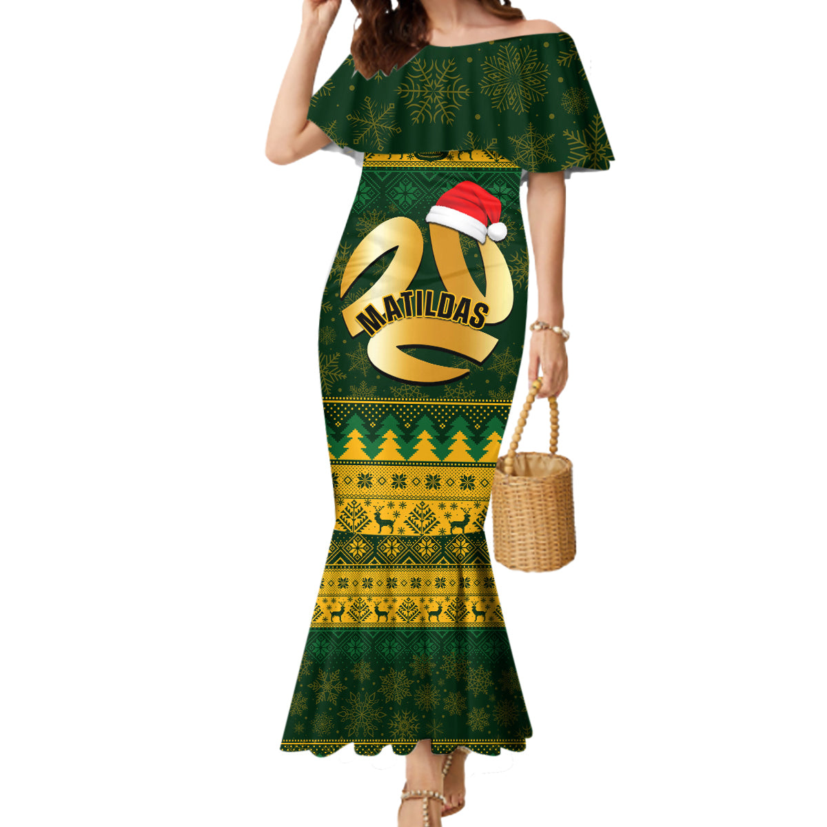 Personalised Australia Matildas Christmas Mermaid Dress Merry Xmas 2023 National Color - Wonder Print Shop