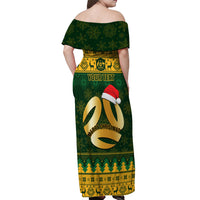 Personalised Australia Matildas Christmas Off Shoulder Maxi Dress Merry Xmas 2023 National Color - Wonder Print Shop
