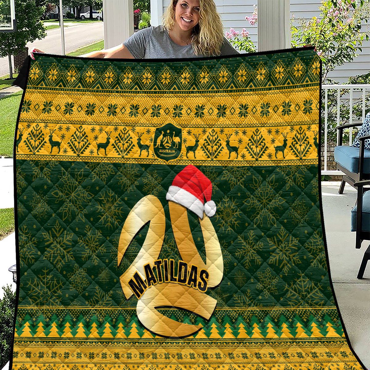 Australia Matildas Christmas Quilt Merry Xmas 2023 National Color - Wonder Print Shop