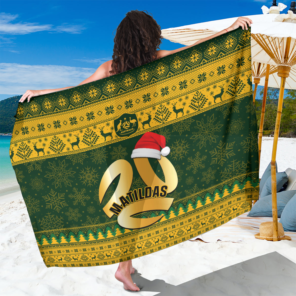 Australia Matildas Christmas Sarong Merry Xmas 2023 National Color - Wonder Print Shop