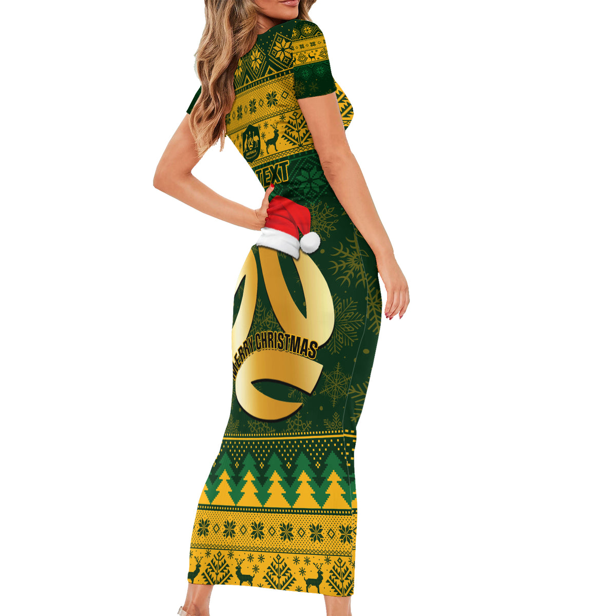 Personalised Australia Matildas Christmas Short Sleeve Bodycon Dress Merry Xmas 2023 National Color - Wonder Print Shop