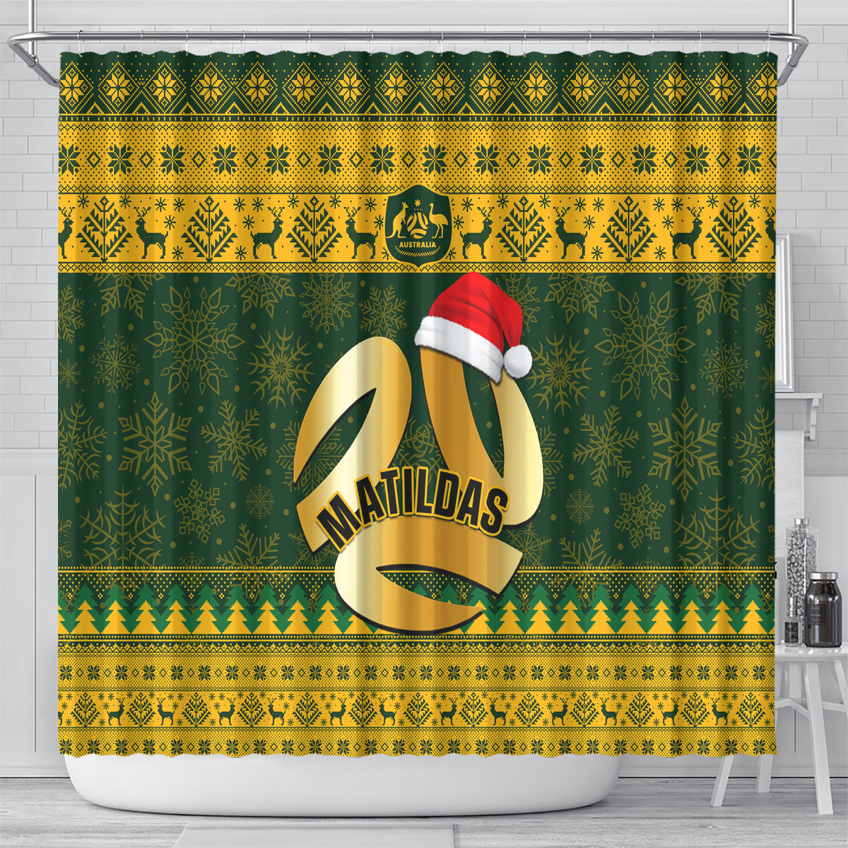 personalised-australia-matildas-christmas-shower-curtain-merry-xmas-2023-national-color