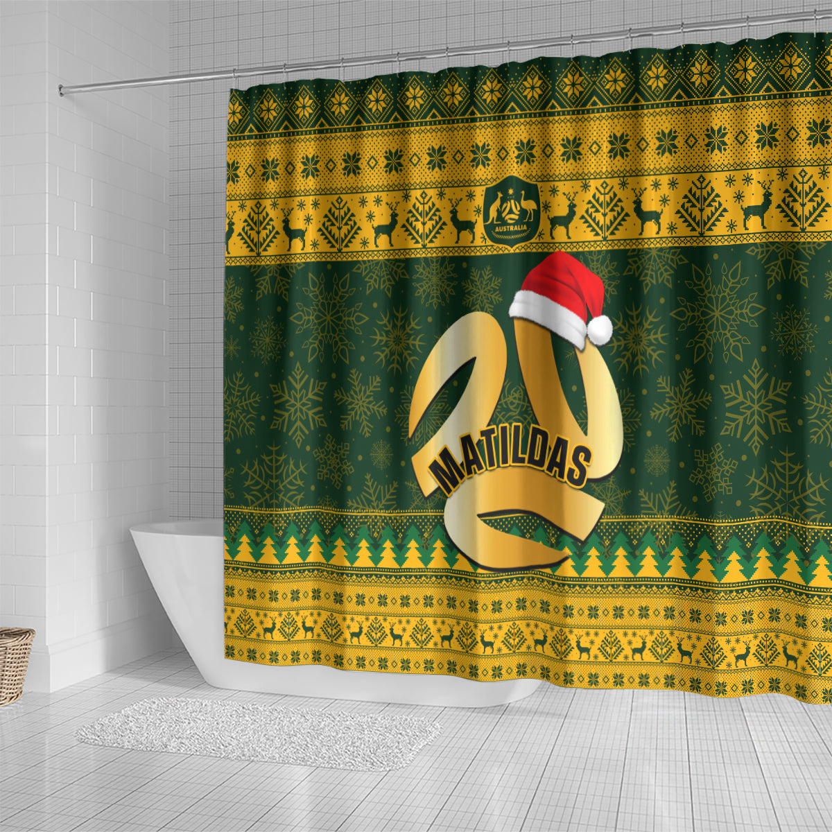 personalised-australia-matildas-christmas-shower-curtain-merry-xmas-2023-national-color