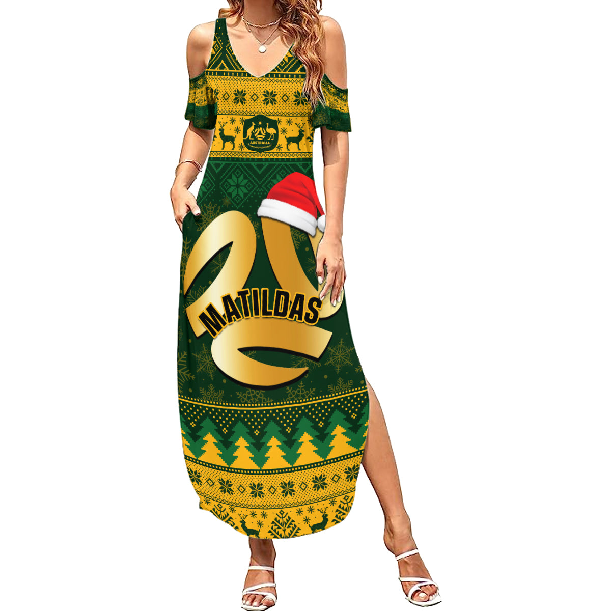 Personalised Australia Matildas Christmas Summer Maxi Dress Merry Xmas 2023 National Color - Wonder Print Shop
