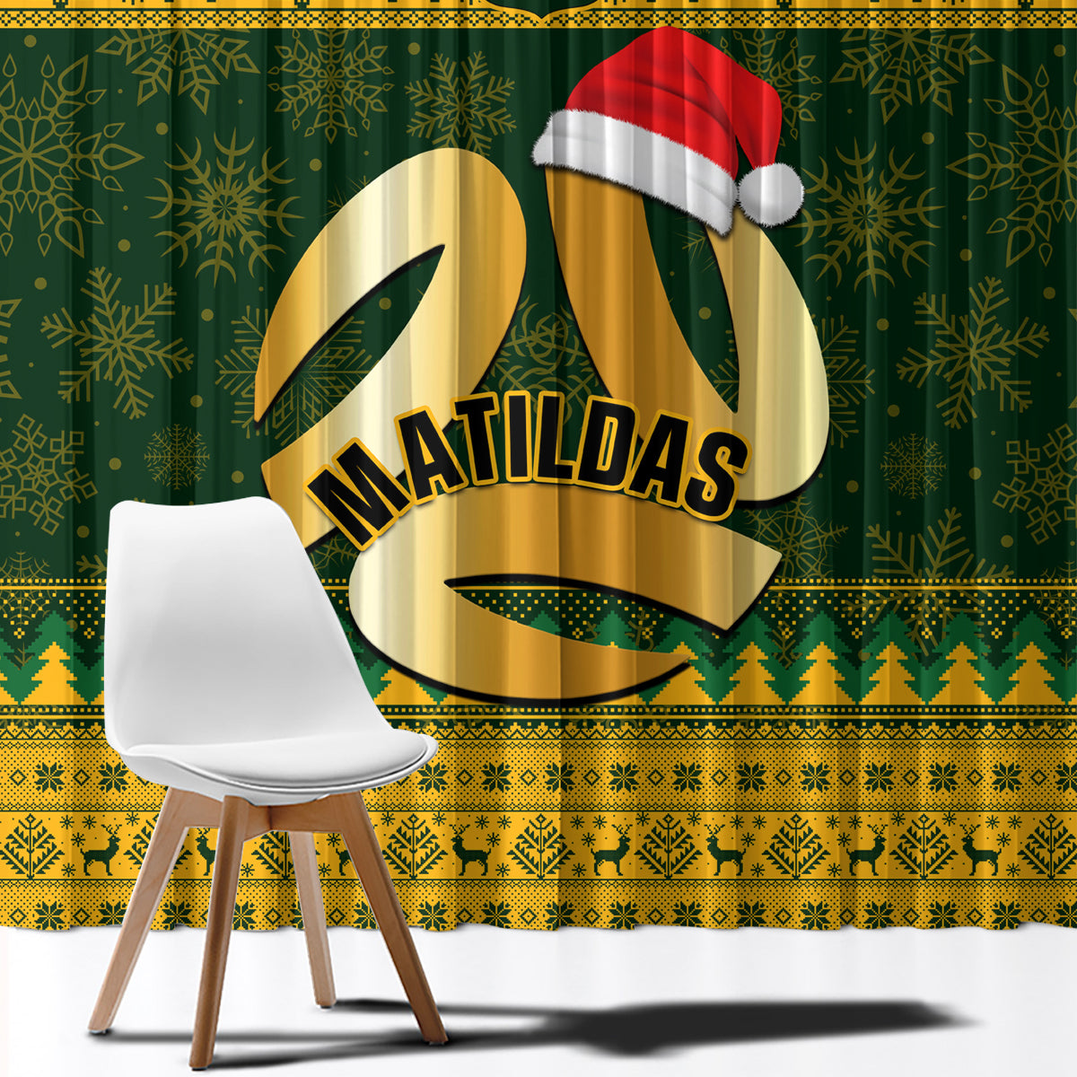 Australia Matildas Christmas Window Curtain Merry Xmas 2023 National Color - Wonder Print Shop