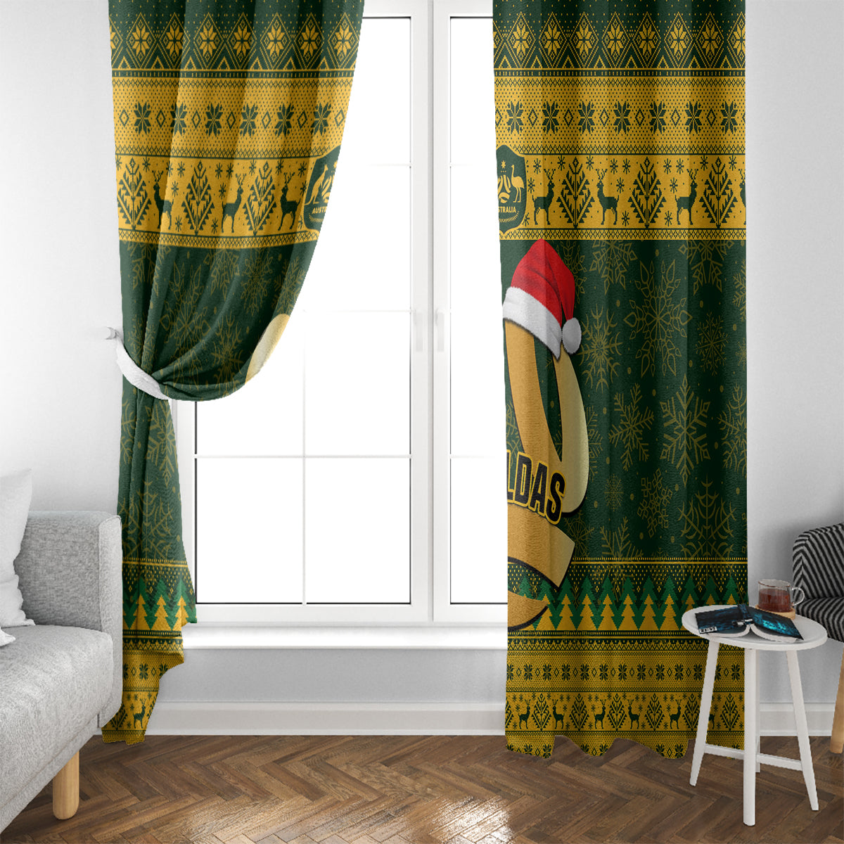 Australia Matildas Christmas Window Curtain Merry Xmas 2023 National Color - Wonder Print Shop