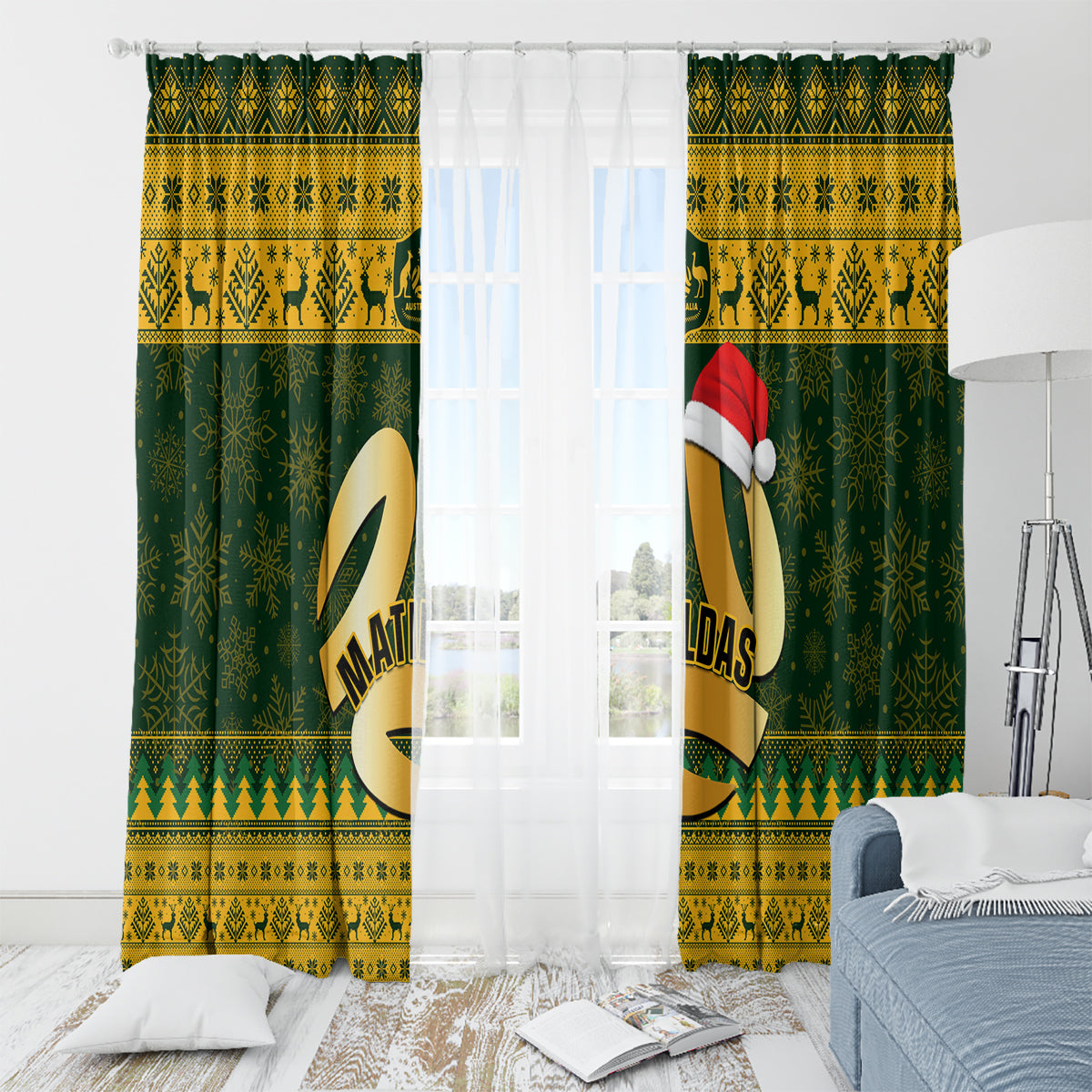 Australia Matildas Christmas Window Curtain Merry Xmas 2023 National Color - Wonder Print Shop