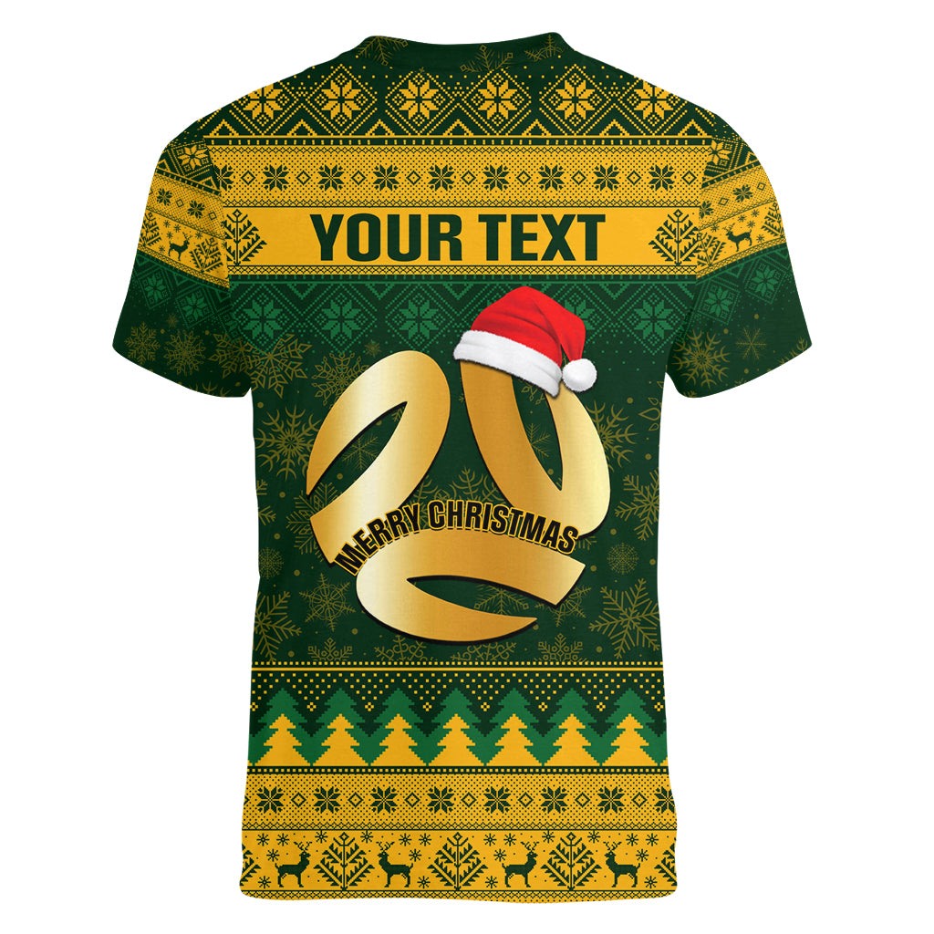 Personalised Australia Matildas Christmas Women V Neck T Shirt Merry Xmas 2023 National Color - Wonder Print Shop