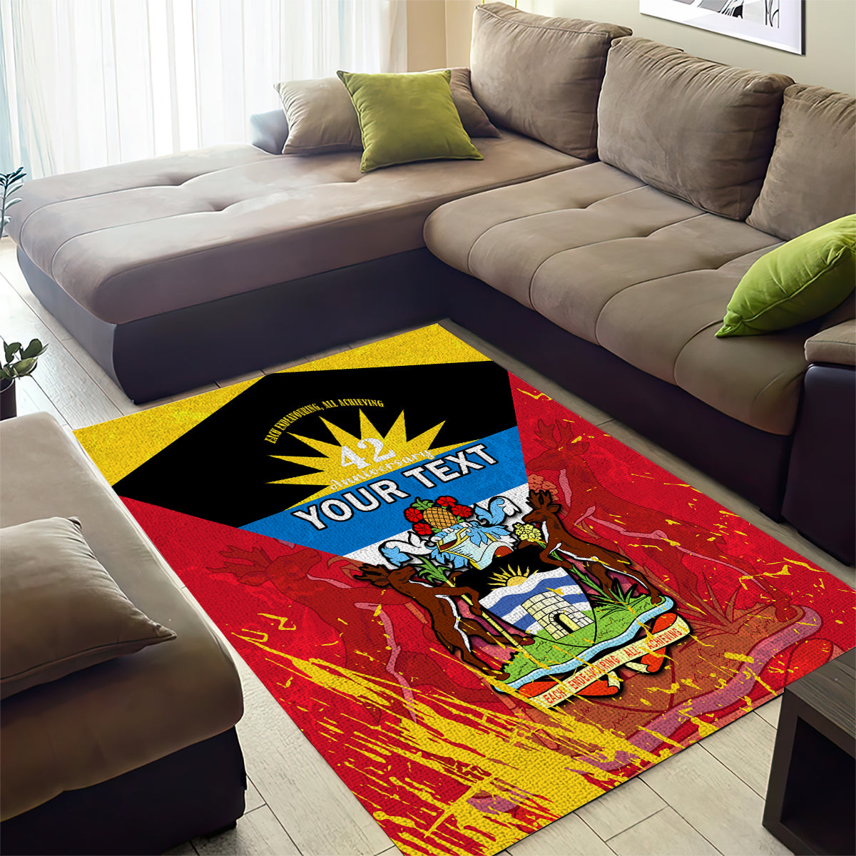 Personalised Antigua And Barbuda Independence Day Area Rug 42nd Anniversary Flag Style - Wonder Print Shop