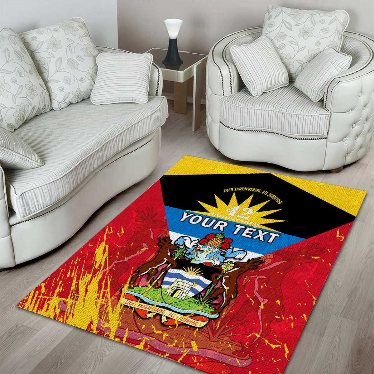 Personalised Antigua And Barbuda Independence Day Area Rug 42nd Anniversary Flag Style - Wonder Print Shop