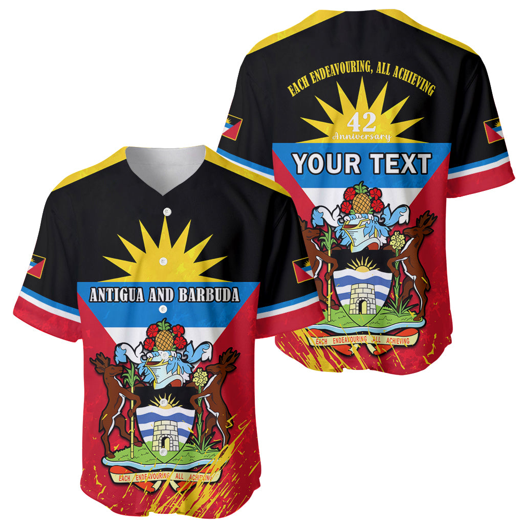 Personalised Antigua And Barbuda Independence Day Baseball Jersey 42nd Anniversary Flag Style - Wonder Print Shop