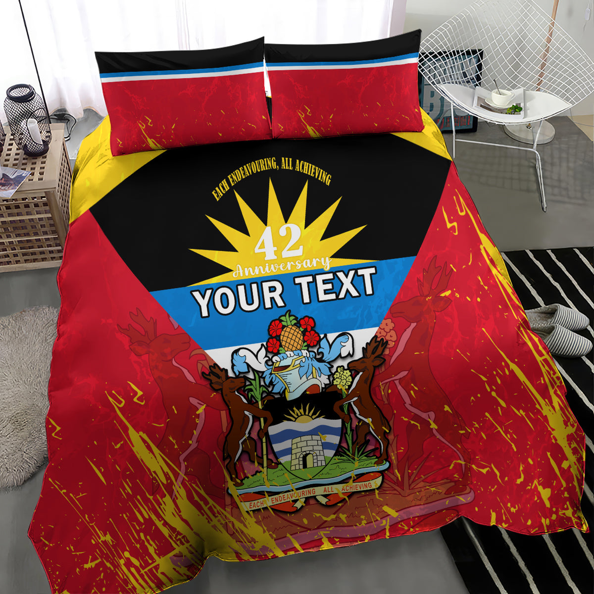 Personalised Antigua And Barbuda Independence Day Bedding Set 42nd Anniversary Flag Style - Wonder Print Shop