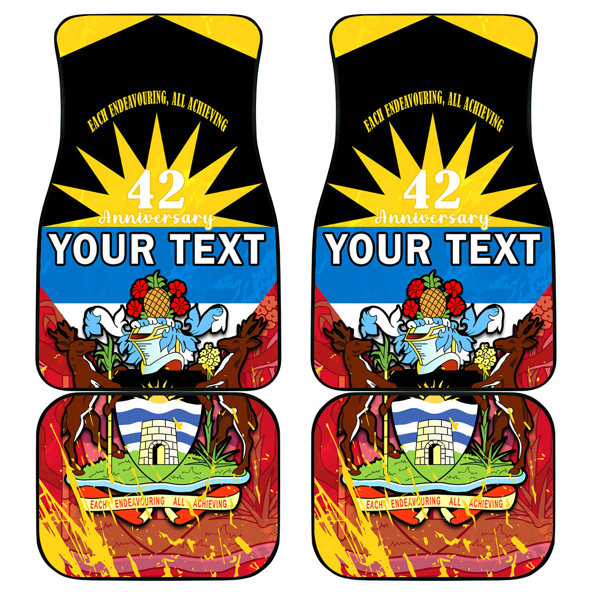 Personalised Antigua And Barbuda Independence Day Car Mats 42nd Anniversary Flag Style - Wonder Print Shop