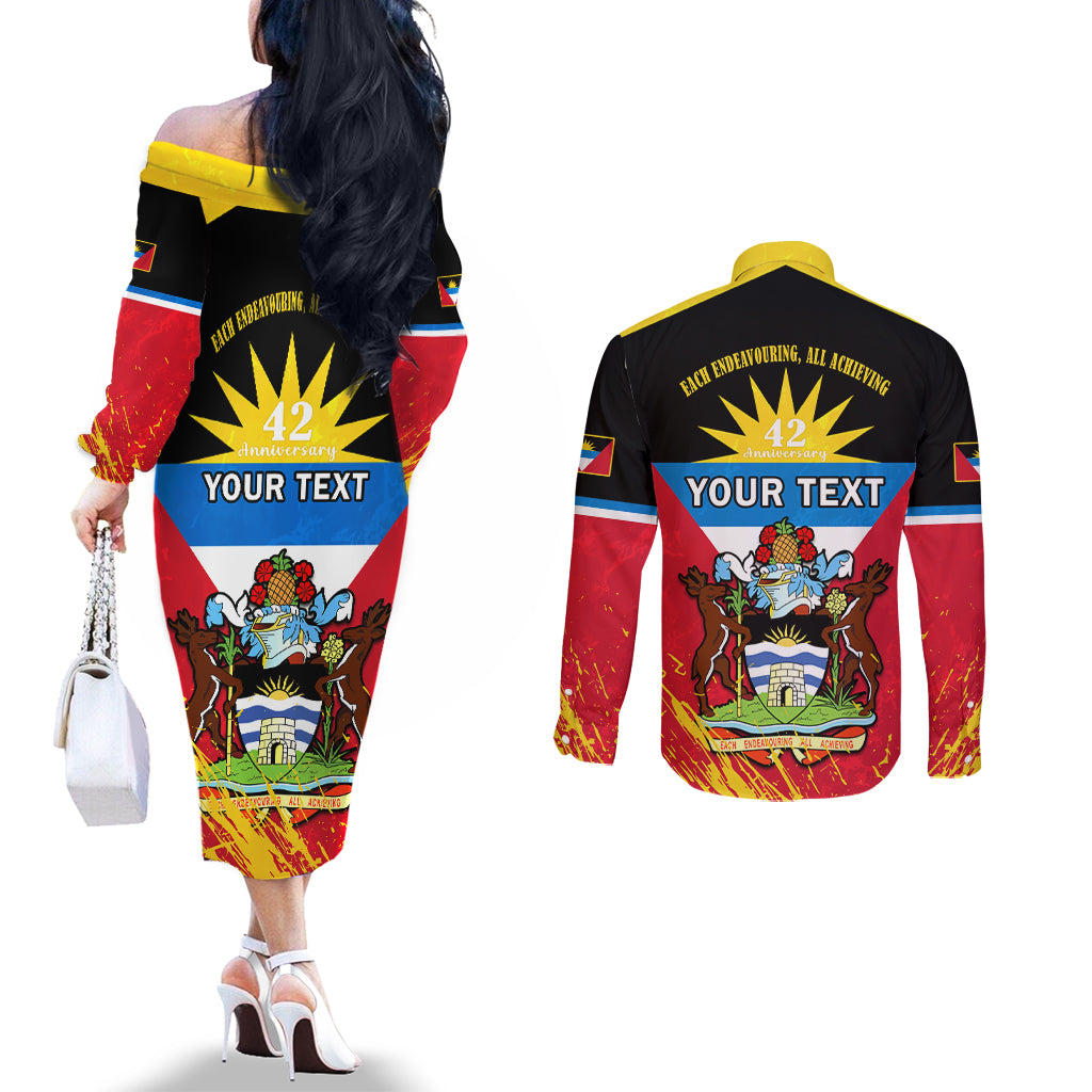 personalised-antigua-and-barbuda-independence-day-couples-matching-off-the-shoulder-long-sleeve-dress-and-long-sleeve-button-shirts-42nd-anniversary-flag-style