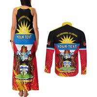Personalised Antigua And Barbuda Independence Day Couples Matching Tank Maxi Dress and Long Sleeve Button Shirts 42nd Anniversary Flag Style - Wonder Print Shop