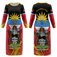 Personalised Antigua And Barbuda Independence Day Couples Matching Long Sleeve Bodycon Dress and Hawaiian Shirt 45th Anniversary Flag Style LT14