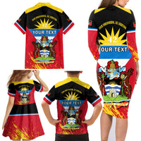 Personalised Antigua And Barbuda Independence Day Family Matching Long Sleeve Bodycon Dress and Hawaiian Shirt 42nd Anniversary Flag Style - Wonder Print Shop