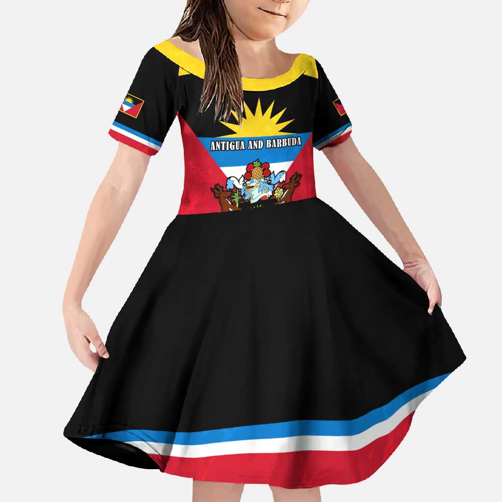 Personalised Antigua And Barbuda Independence Day Family Matching Short Sleeve Bodycon Dress and Hawaiian Shirt 42nd Anniversary Flag Style LT14