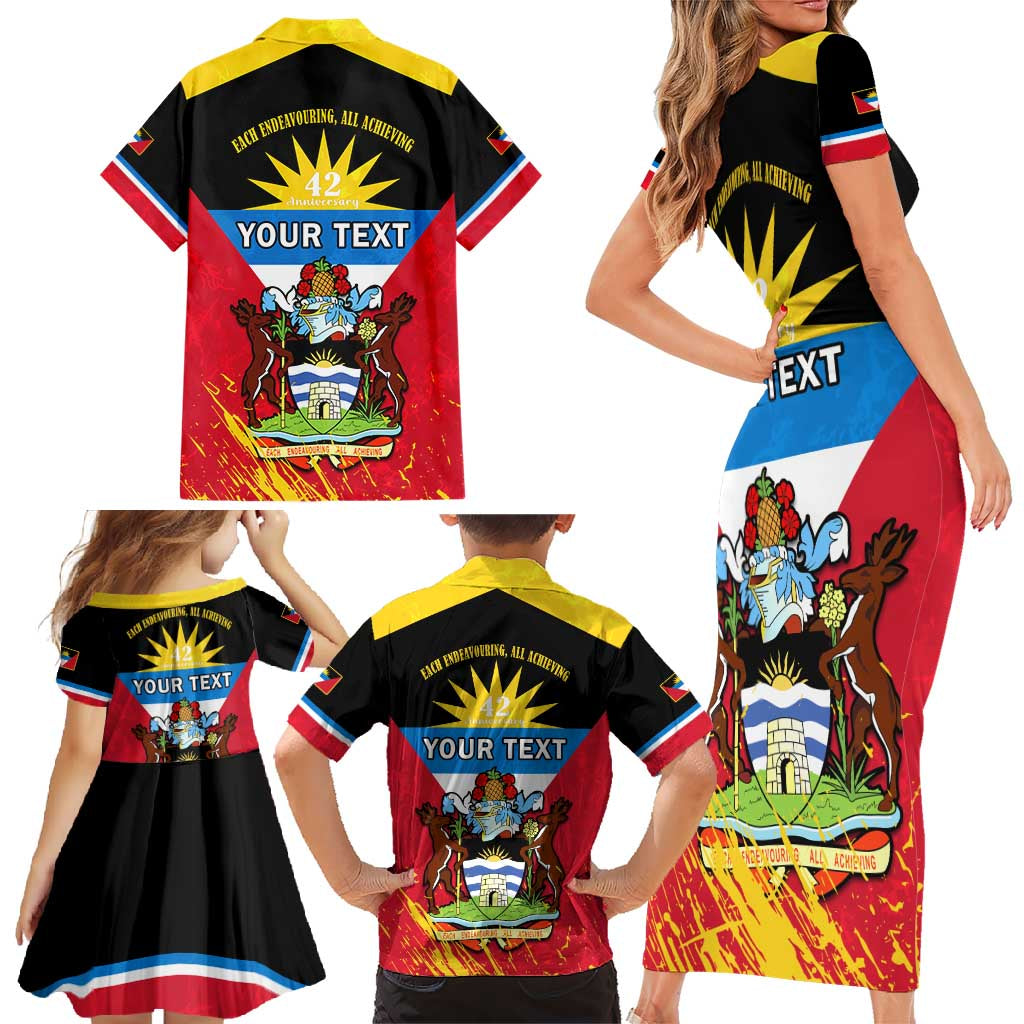 Personalised Antigua And Barbuda Independence Day Family Matching Short Sleeve Bodycon Dress and Hawaiian Shirt 42nd Anniversary Flag Style LT14