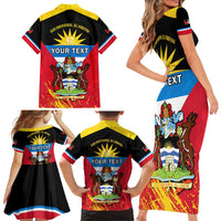 Personalised Antigua And Barbuda Independence Day Family Matching Short Sleeve Bodycon Dress and Hawaiian Shirt 42nd Anniversary Flag Style LT14