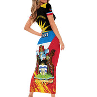 Personalised Antigua And Barbuda Independence Day Family Matching Short Sleeve Bodycon Dress and Hawaiian Shirt 42nd Anniversary Flag Style LT14