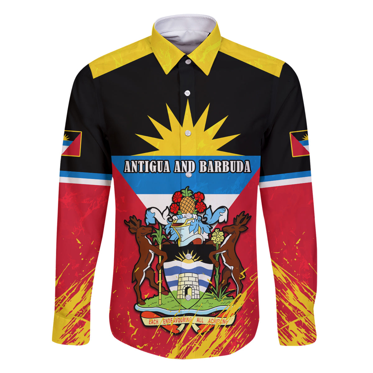 Personalised Antigua And Barbuda Independence Day Family Matching Off Shoulder Long Sleeve Dress and Hawaiian Shirt 42nd Anniversary Flag Style - Wonder Print Shop