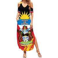 Personalised Antigua And Barbuda Independence Day Family Matching Summer Maxi Dress and Hawaiian Shirt 42nd Anniversary Flag Style - Wonder Print Shop