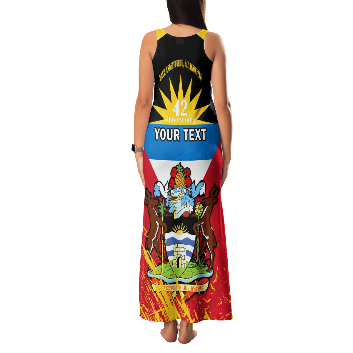 Personalised Antigua And Barbuda Independence Day Family Matching Tank Maxi Dress and Hawaiian Shirt 42nd Anniversary Flag Style - Wonder Print Shop