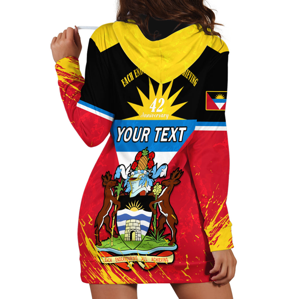 Personalised Antigua And Barbuda Independence Day Hoodie Dress 42nd Anniversary Flag Style - Wonder Print Shop