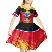 Personalised Antigua And Barbuda Independence Day Kid Short Sleeve Dress 42nd Anniversary Flag Style - Wonder Print Shop