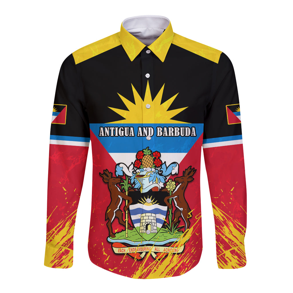 Personalised Antigua And Barbuda Independence Day Long Sleeve Button Shirt 42nd Anniversary Flag Style - Wonder Print Shop